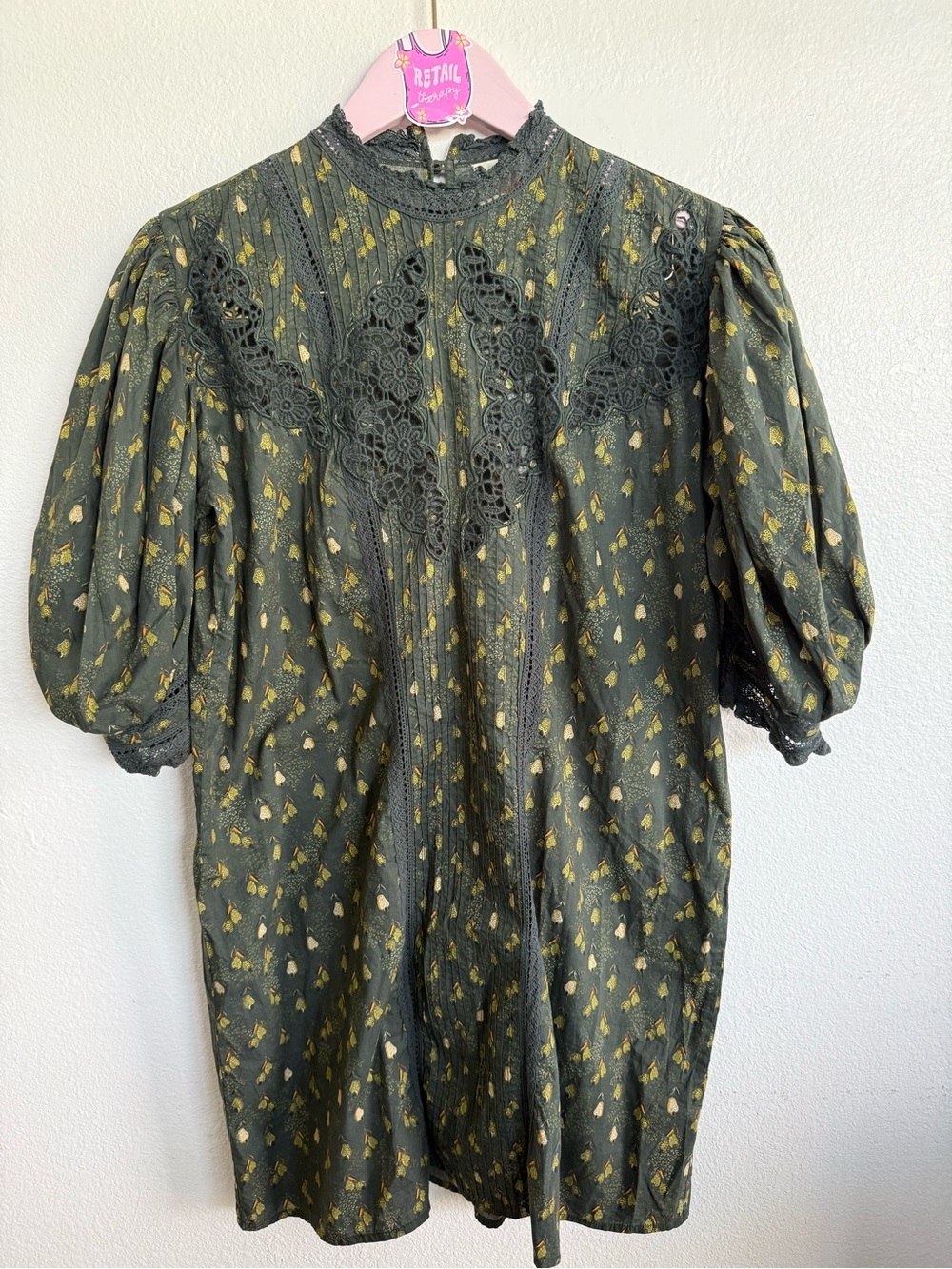 Farm Rio Military Cashew Puff Sleeve Tunic Dress